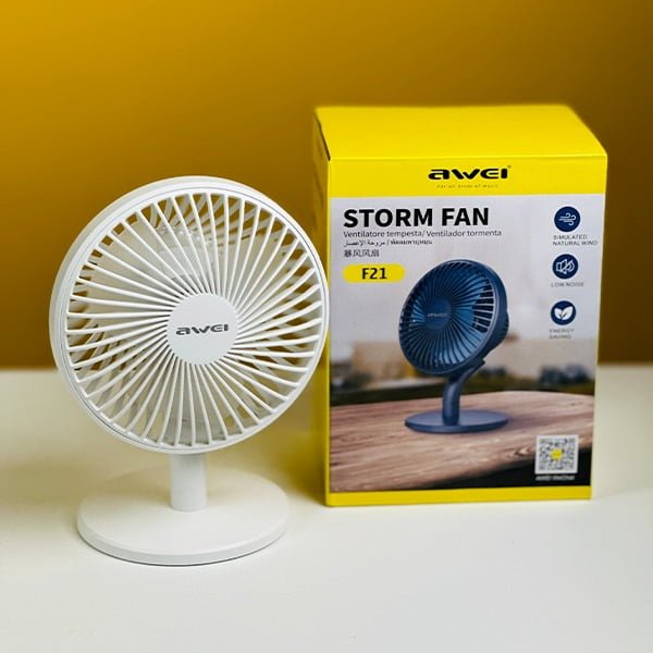 Awei F21 Mini Rechargeable Fan (2000mAh)- White Color