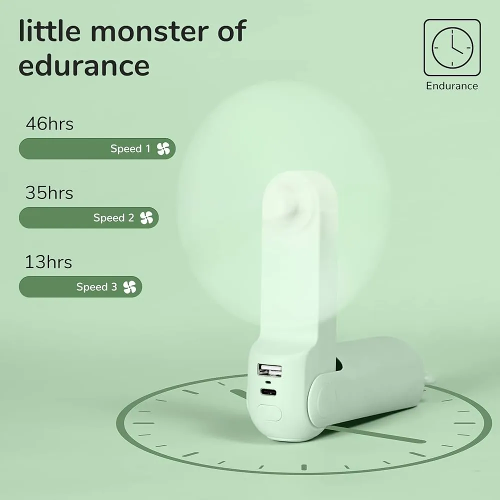 JISULIFE F8X Mini Fan Portable Fan & Power Bank (Upgrade Version)- Green Color