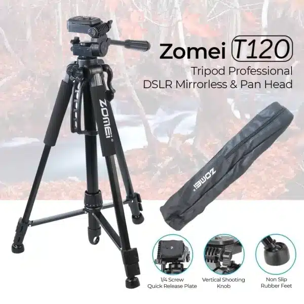 Zomei T120 Mobile & DSLR Tripod-Professional Series (Without Mobile Holder) - Image 2