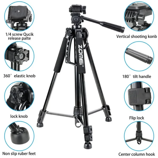 Zomei T120 Mobile & DSLR Tripod-Professional Series (Without Mobile Holder) - Image 3